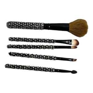 Black With Silver Rhinestones Bling Makeup Brush Set